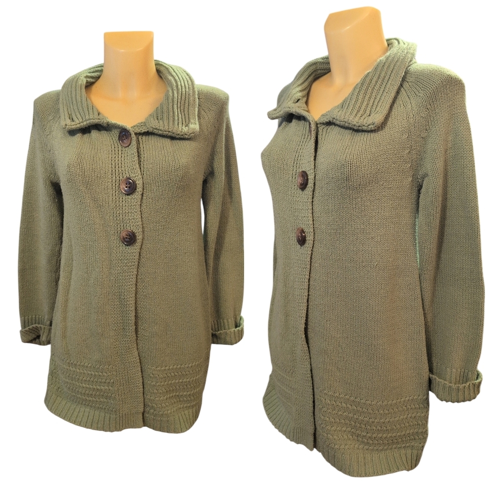 Old Navy Solid Green Thick Cable Knit Sweater Car… - image 1